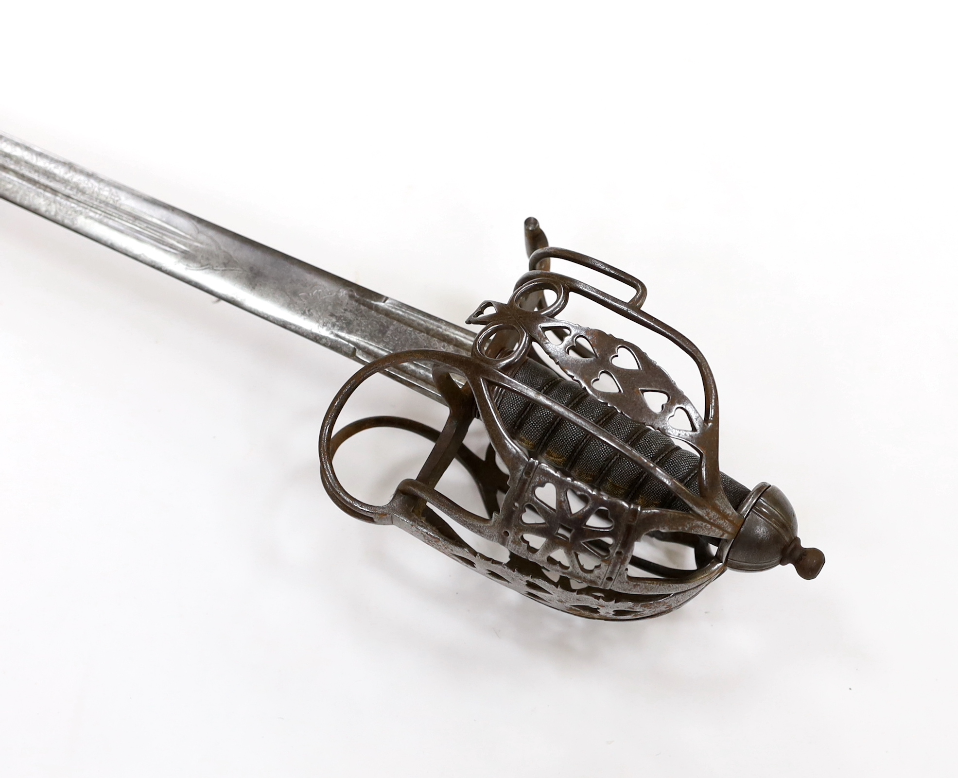 An early 19th century regulation Scottish infantry officer's Wilkinson’s broadsword of the 74th Regiment, with steel basket and pommel, double fullered blade engraved with VR cypher and the motto ‘Nemo me impune lacessit